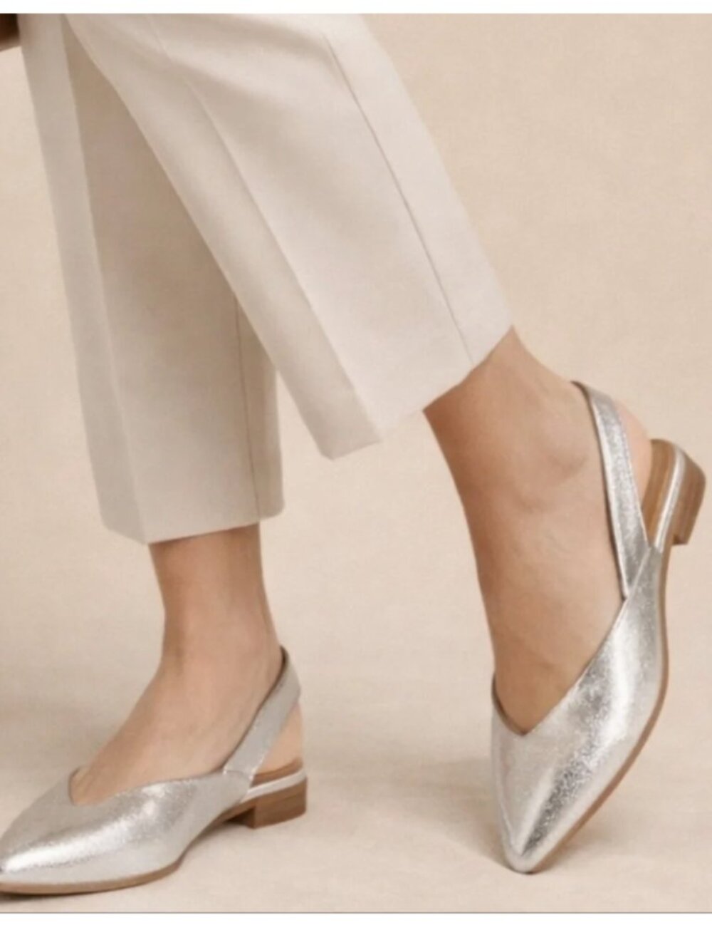 Lucky Brand Benten Sling Back Silver Pointed-Toe Flats
